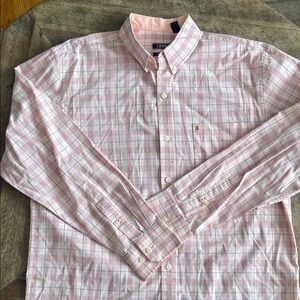 Izod Men's Light Pink and Blue Checkered Shirt
